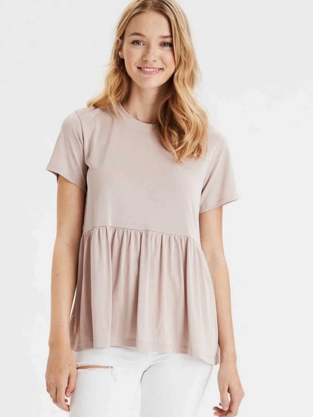 American Eagle Light Pink Peplum Top